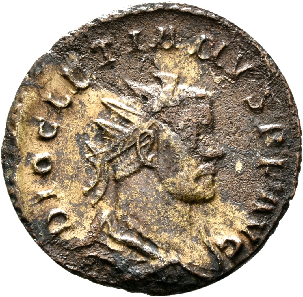 RIC V Diocletian 70 Maximian obverse, Bust of Diocletian, radiate, draped, right, or bust of Diocletian, radiate, draped, ...