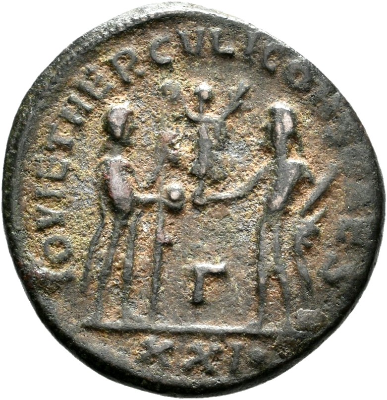 RIC V Diocletian 719 Diocletian reverse — Jupiter, standing right, holding globe in right hand and sceptre in left hand, f...