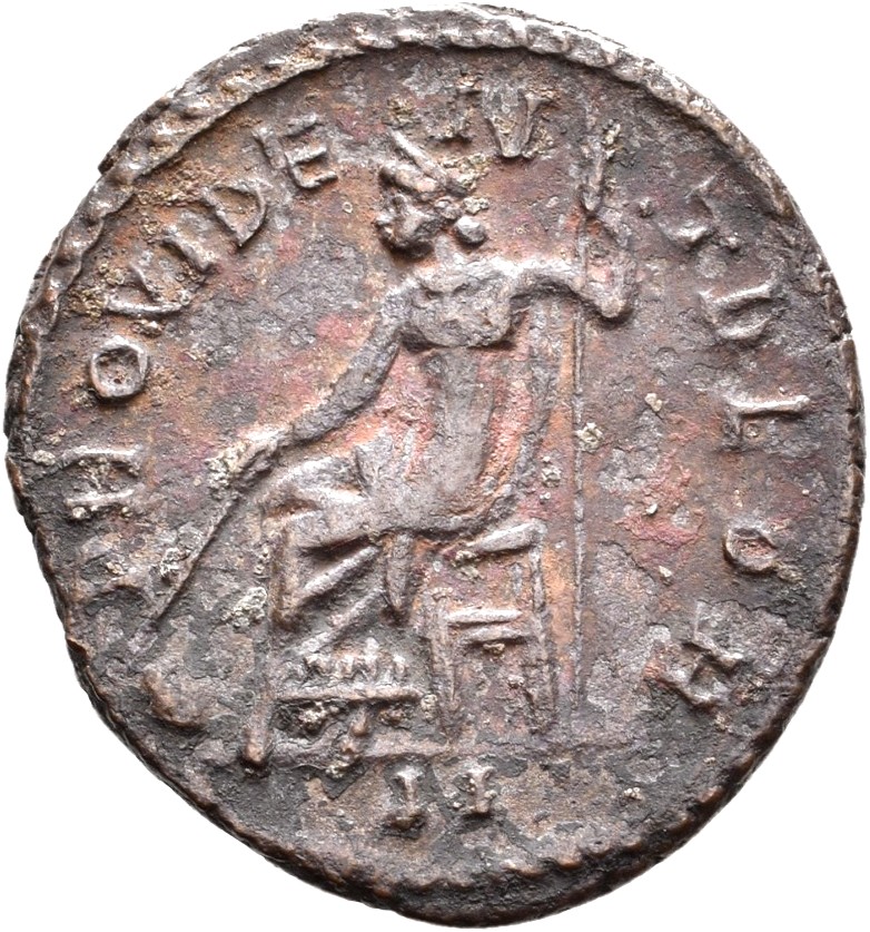RIC V Diocletian 75 Maximian reverse, Providentia, draped, seated left, holding baton in right hand and sceptre in left ha...