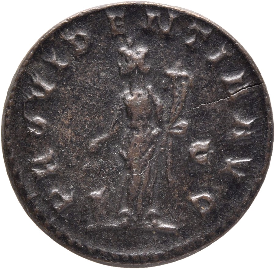 RIC V Diocletian 77 Maximian reverse, Providentia, draped, standing left, holding ears of corn in right hand and cornucopi...