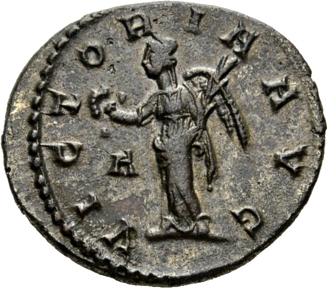 RIC V Diocletian 91 Maximian reverse, Victory, winged, draped, standing left, holding wreath in right hand and palm in lef...