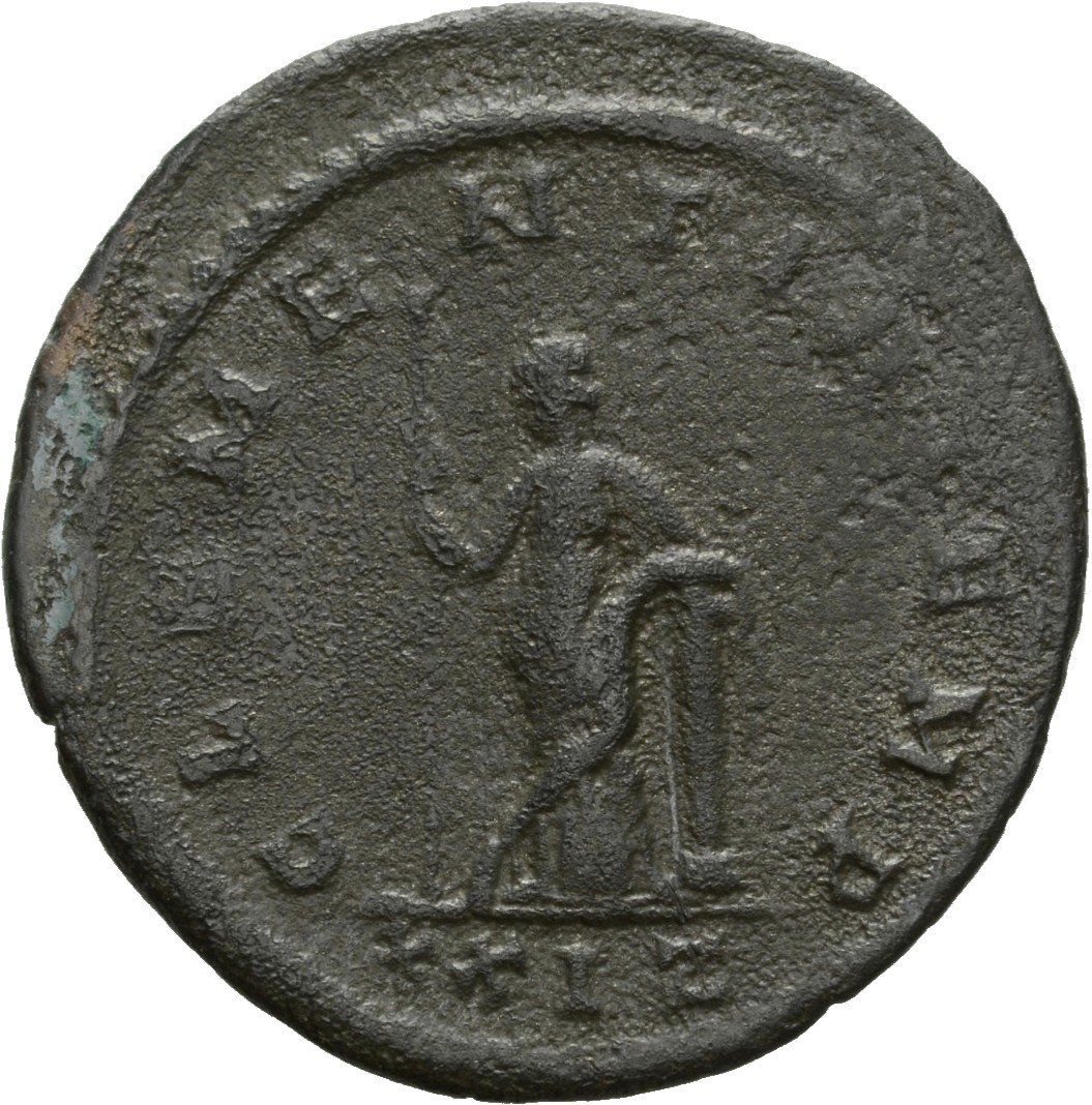 RIC V Florian 27 Florianus reverse, Clementia, draped, standing left, legs crossed, leaning on column, holding sceptre in ...