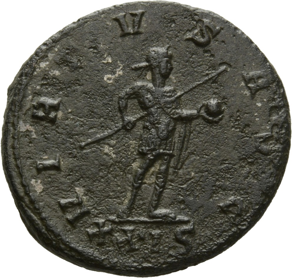 RIC V Florian 47 Florianus reverse, Florian, standing right, holding spear in right hand and globe in left hand