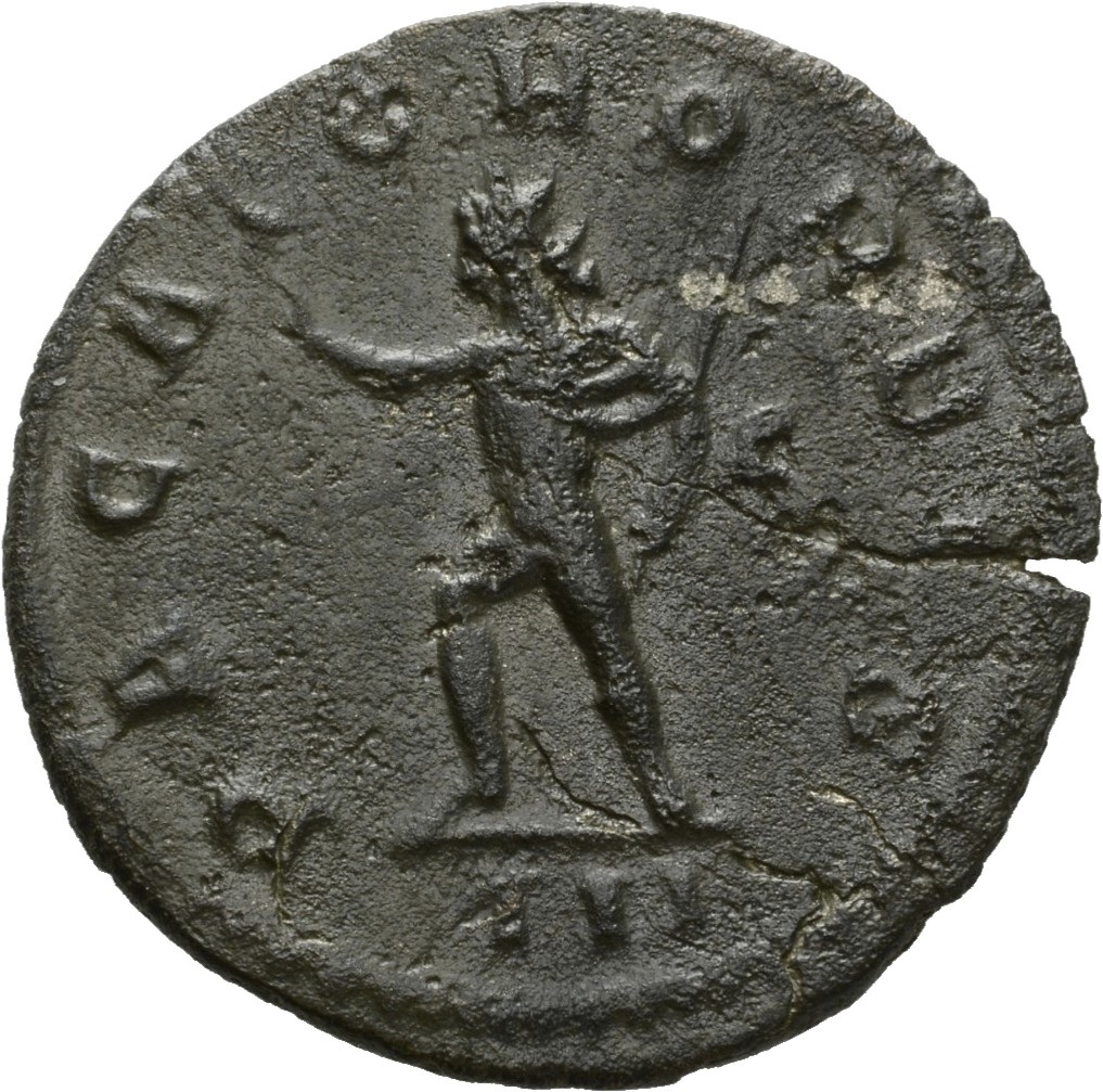 RIC V Florian 7 Florianus reverse, Sol, radiate, running left, raising right hand and holding whip in left hand