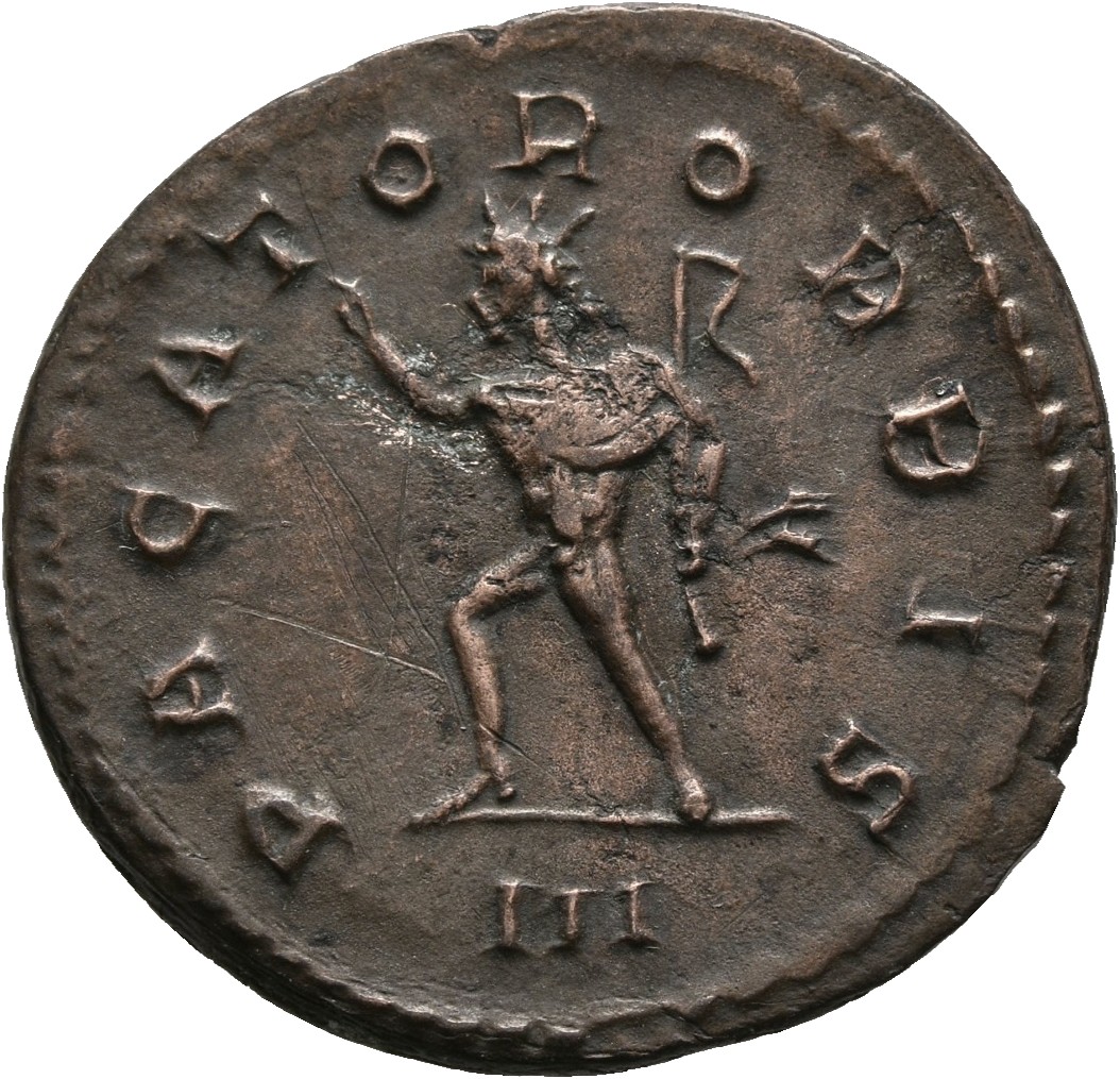 RIC V Florian 7 Florianus reverse — Sol, radiate, running left, raising right hand and holding whip in left hand