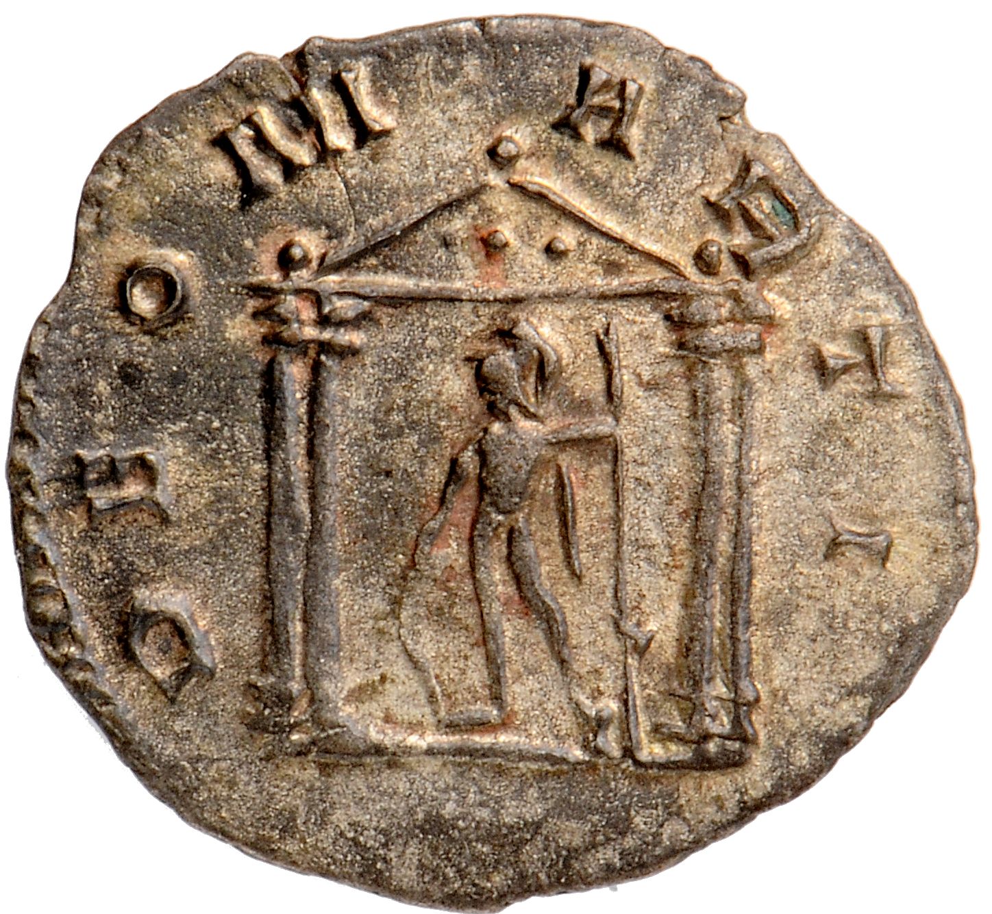 RIC V Gallienus (joint reign) 10 Valerian reverse, Temple, Mars within, nude, standing left, resting right hand on shield ...