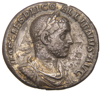 RIC V Gallienus (joint reign) 113 Valerian obverse, Bust of Gallienus, laureate, draped, cuirassed, right