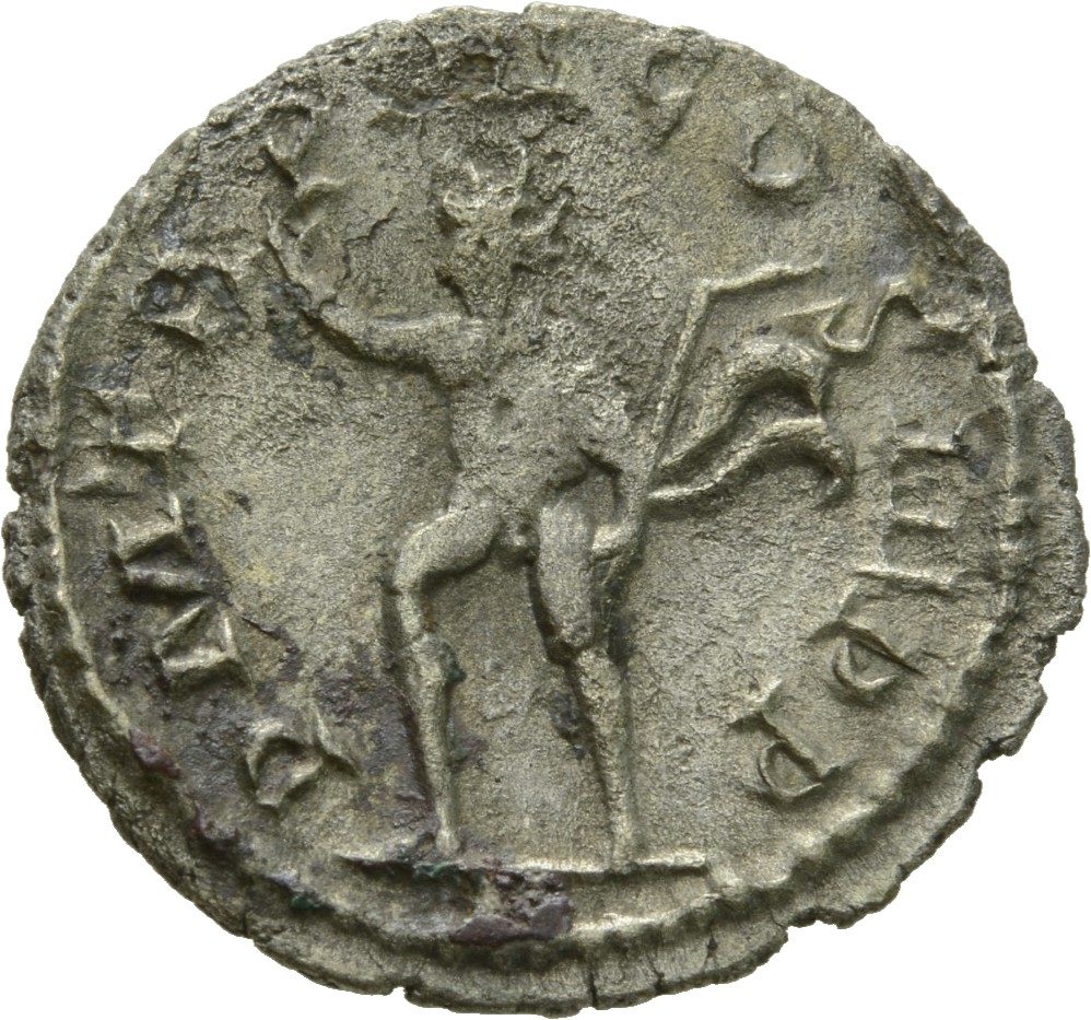 RIC V Gallienus (joint reign) 119 Valerian reverse, Sol, radiate, walking left, raising right hand and holding whip in lef...
