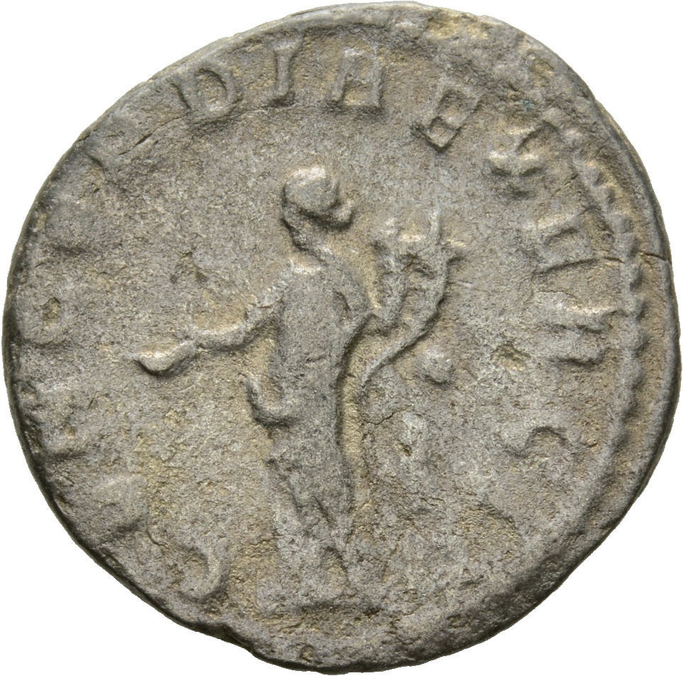 RIC V Gallienus (joint reign) 132 Valerian reverse, Concordia, draped, standing left, holding patera in right hand and cor...