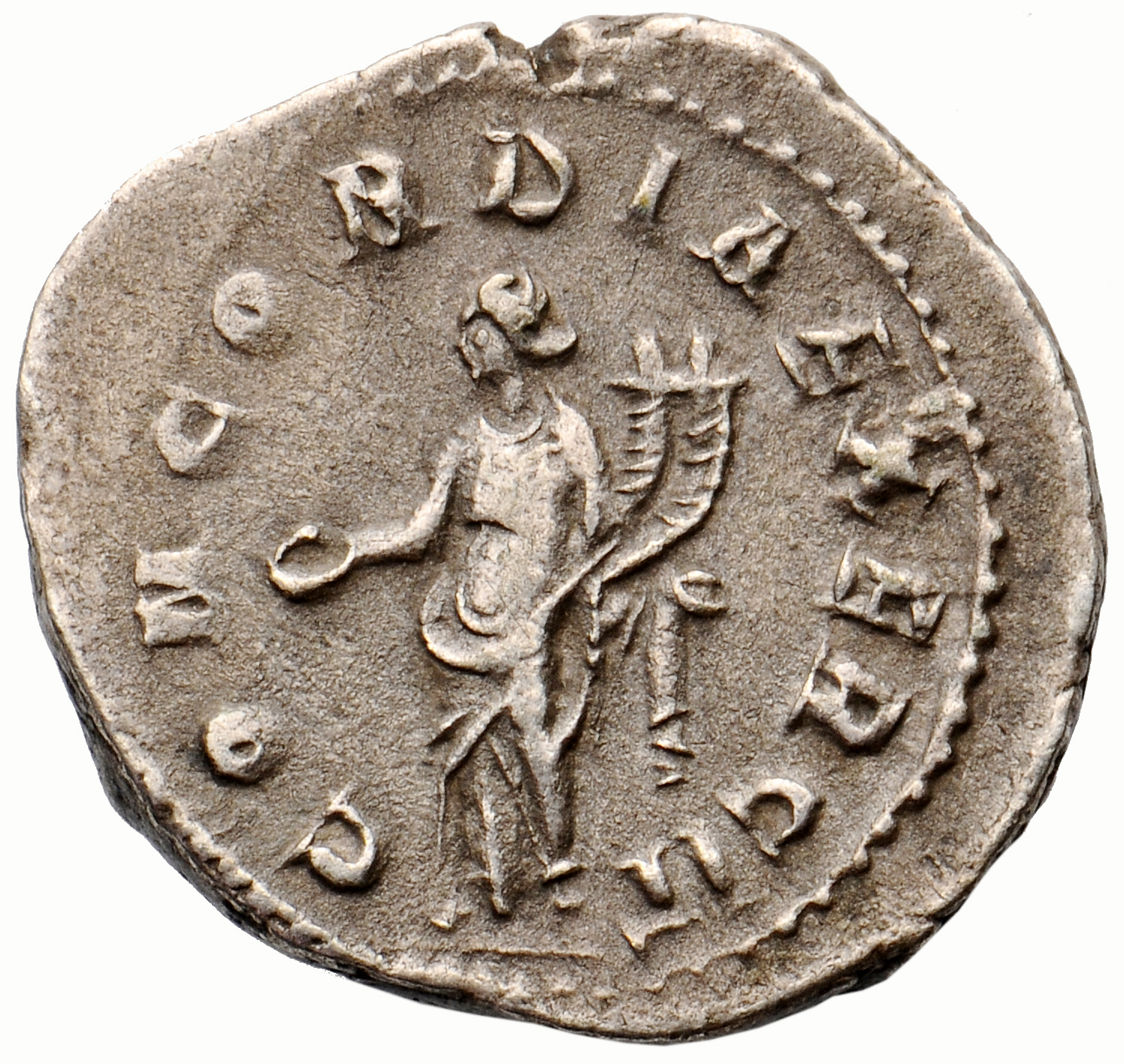 RIC V Gallienus (joint reign) 132 Valerian reverse — Concordia, draped, standing left, holding patera in right hand and co...