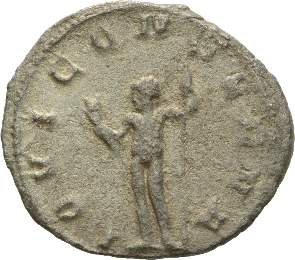 RIC V Gallienus (joint reign) 143cA Valerian reverse, Jupiter, nude except for cloak draped over left shoulder, standing l...