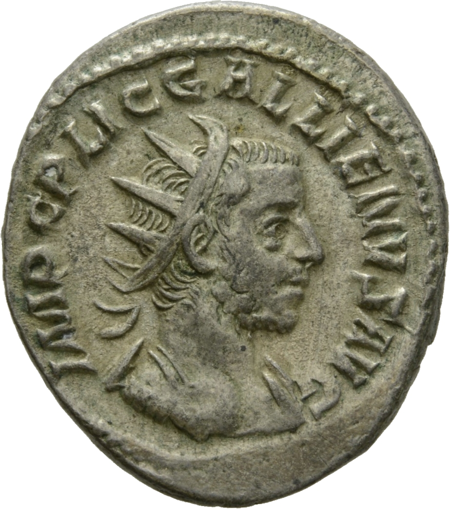 RIC V Gallienus (joint reign) 158a Valerian obverse, Bust of Gallienus, radiate, draped, right