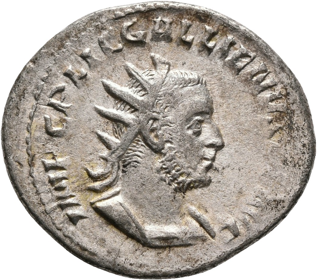 RIC V Gallienus (joint reign) 158f Valerian obverse, Bust of Gallienus, radiate, cuirassed, right