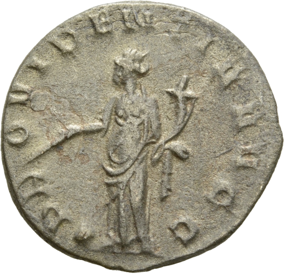RIC V Gallienus (joint reign) 159 Valerian reverse, Providentia, draped, standing left, holding baton in right hand and co...