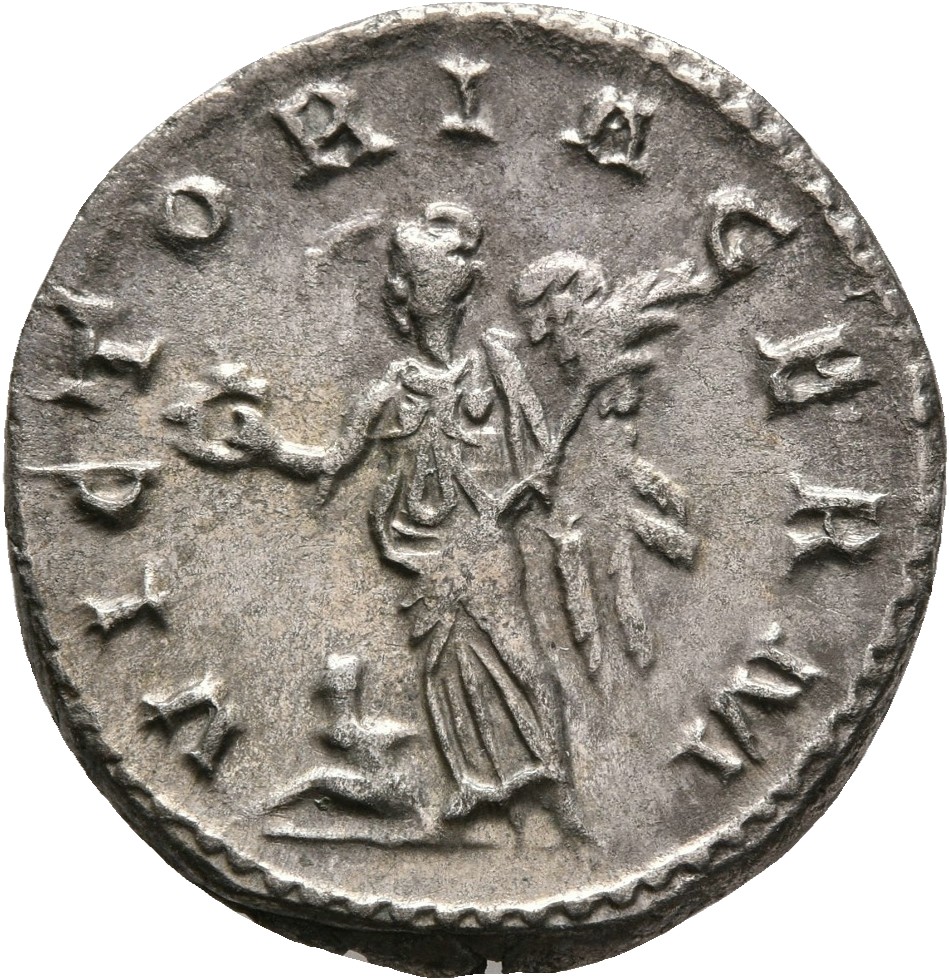 RIC V Gallienus (joint reign) 174f Valerian reverse, Victory, winged, draped, standing left, holding wreath in right hand ...