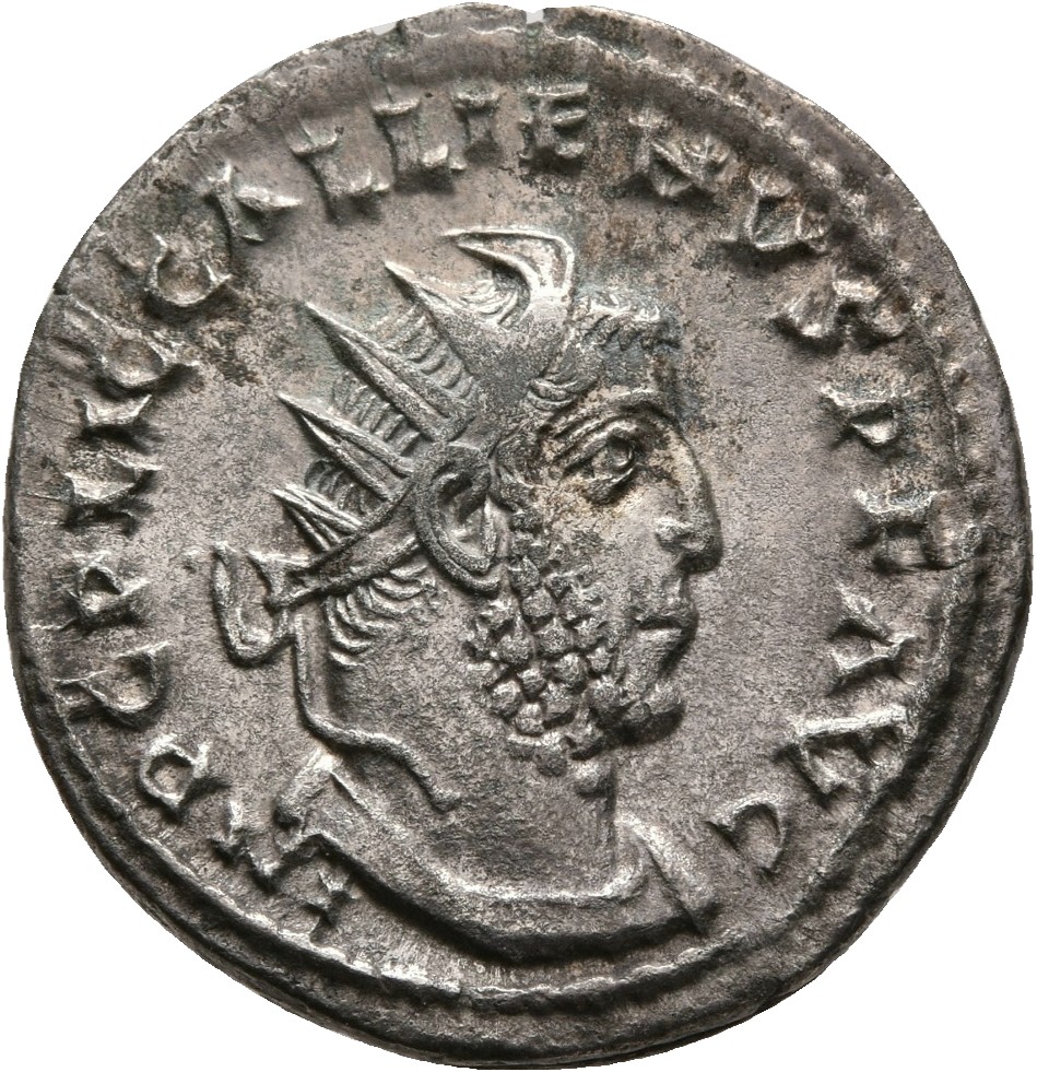 RIC V Gallienus (joint reign) 174f Valerian obverse, Bust of Gallienus, radiate, cuirassed, right