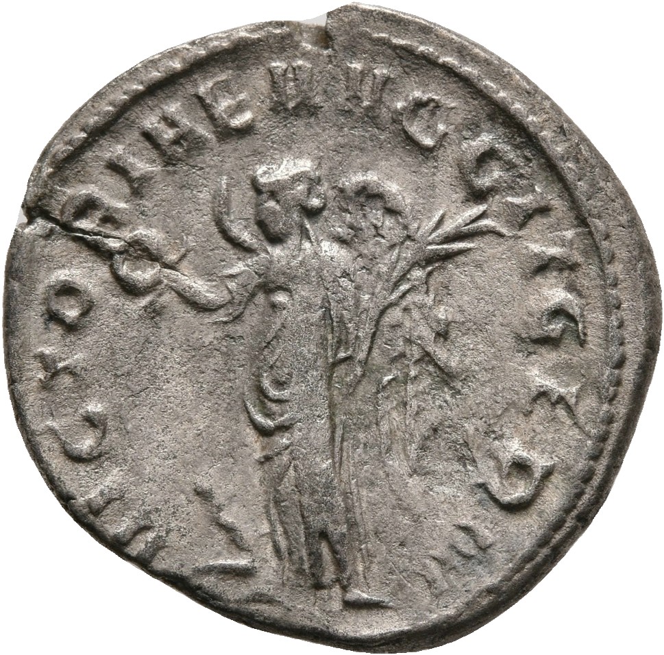 RIC V Gallienus (joint reign) 178 Valerian reverse, Victory, winged, draped, standing left, holding wreath in right hand a...