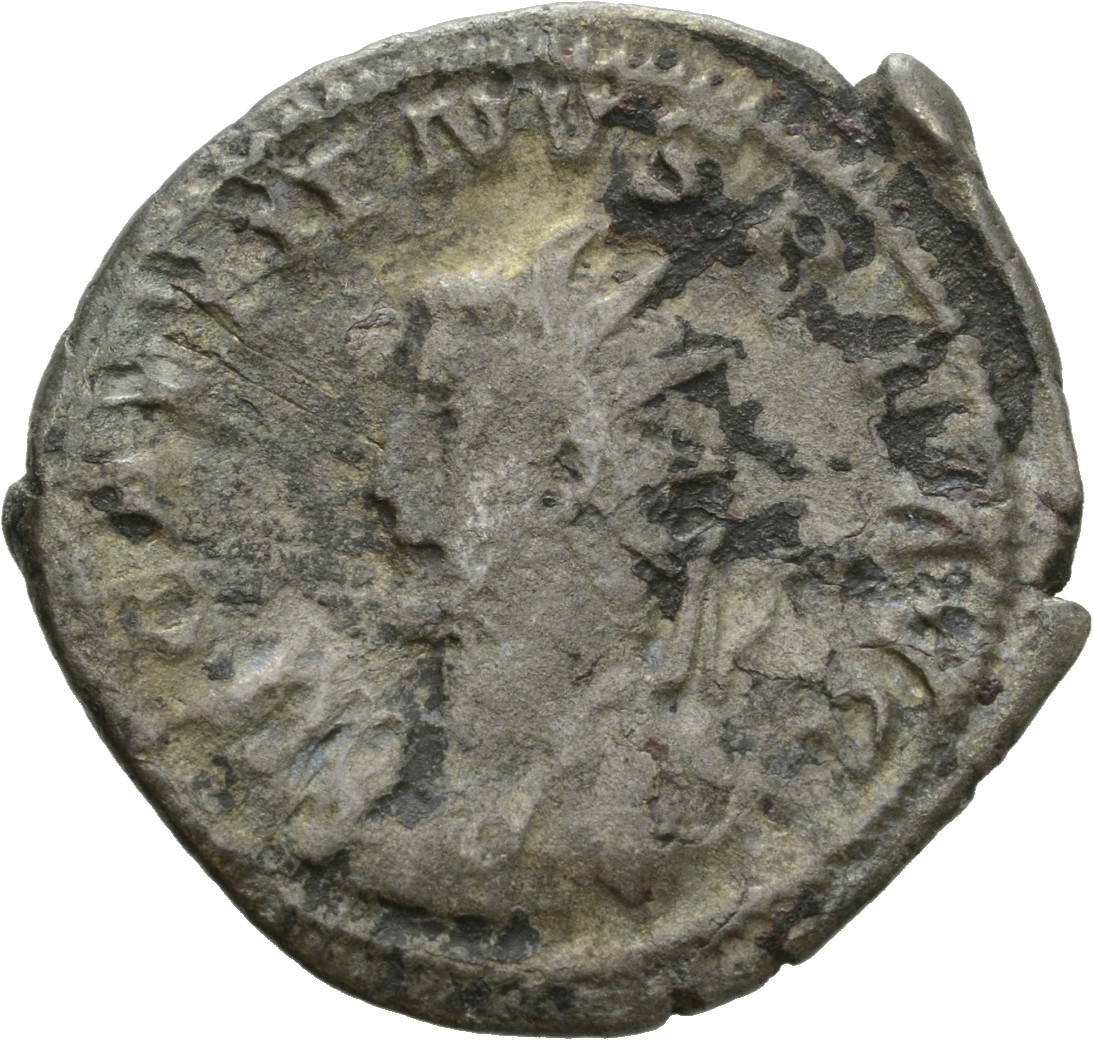 RIC V Gallienus (joint reign) 18(a) Valerian obverse, Bust of Gallienus, radiate, cuirassed, left, holding spear in right ...