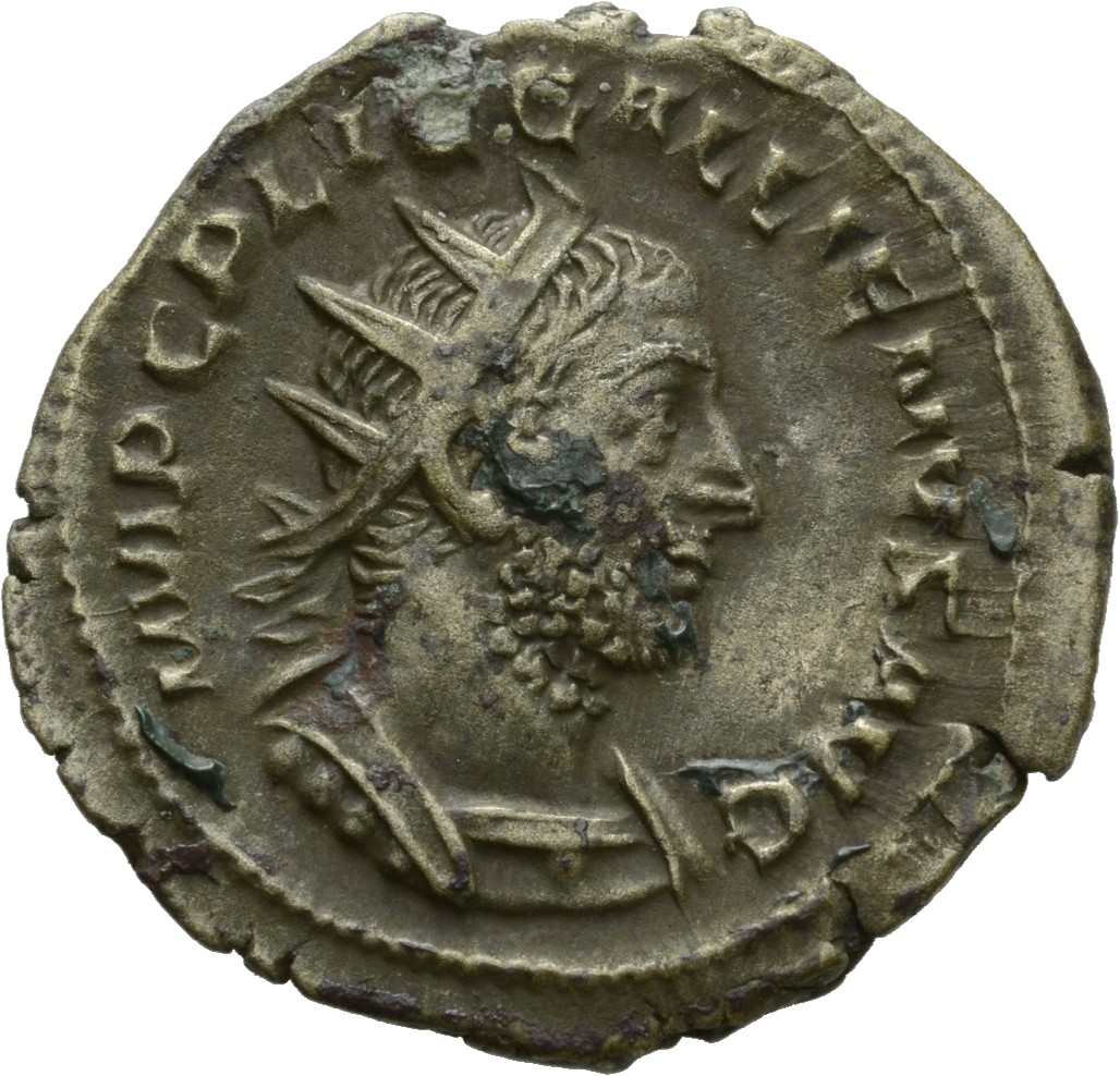 RIC V Gallienus (joint reign) 181f Valerian obverse, Bust of Gallienus, radiate, cuirassed, right