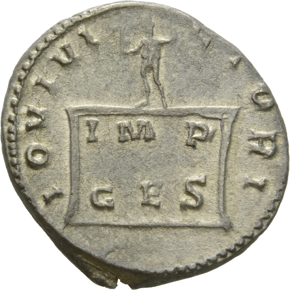 RIC V Gallienus (joint reign) 23(a) Valerian reverse, Jupiter, holding Victory in right hand and spear in left hand, stand...