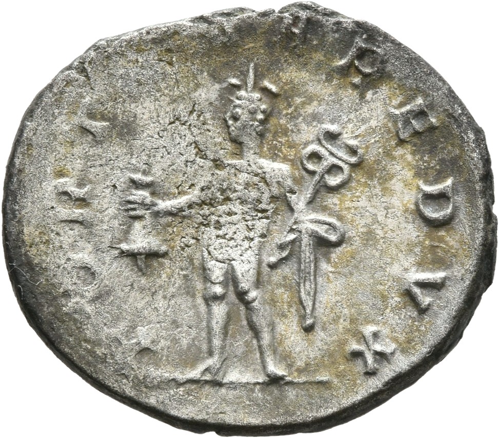 RIC V Gallienus (joint reign) 292 Valerian reverse, Mercury, nude except for cloak draped over left arm, standing left, ho...