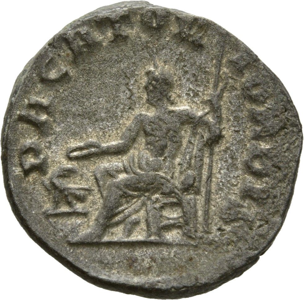 RIC V Gallienus (joint reign) 294 Valerian reverse, Jupiter, seated left, holding patera in right hand and sceptre in left...
