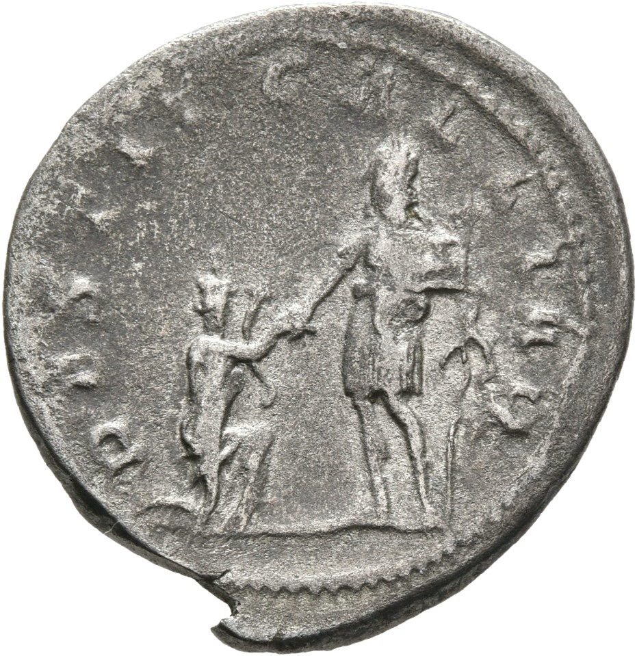 RIC V Gallienus (joint reign) 29c Valerian reverse, Gallienus, standing right, raising kneeling woman with right hand and ...