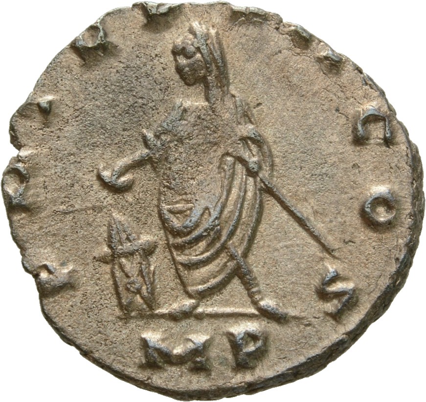 RIC V Gallienus (joint reign) 306: Subtype 1 Valerian reverse — Gallienus, sacrificing at altar out of patera in right han...