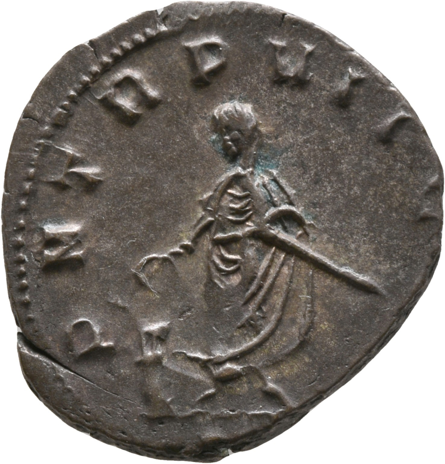 RIC V Gallienus (joint reign) 308 Valerian reverse, Gallienus, sacrificing at altar out of patera in right hand and holdin...