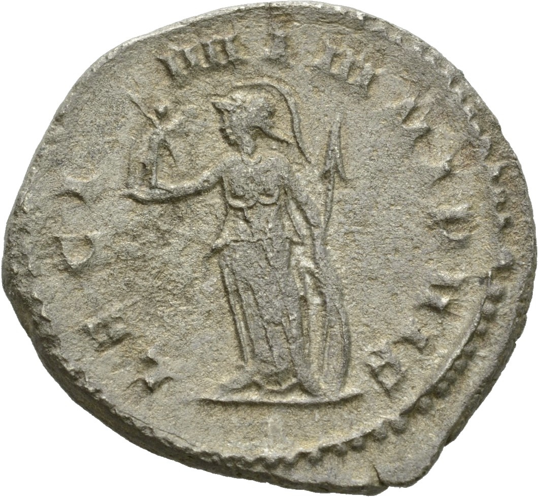 RIC V Gallienus (joint reign) 322a Valerian reverse, Minerva, helmeted, draped, standing left, holding Victory in right ha...