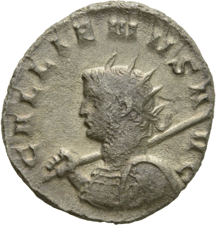 RIC V Gallienus (joint reign) 324(a) Valerian obverse, Bust of Gallienus, radiate, left, holding spear pointing right or l...