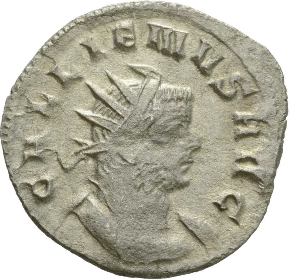 RIC V Gallienus (joint reign) 329f Valerian obverse, Bust of Gallienus, radiate, cuirassed, right, sometimes holding spear...