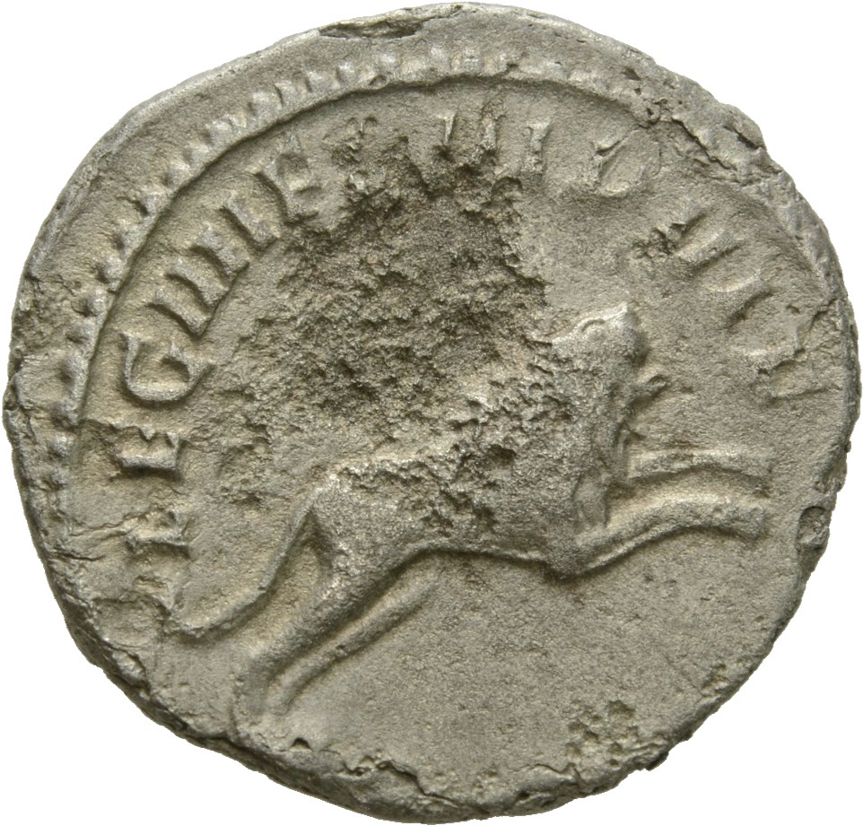 RIC V Gallienus (joint reign) 343f Valerian reverse, Lion, radiate, running right