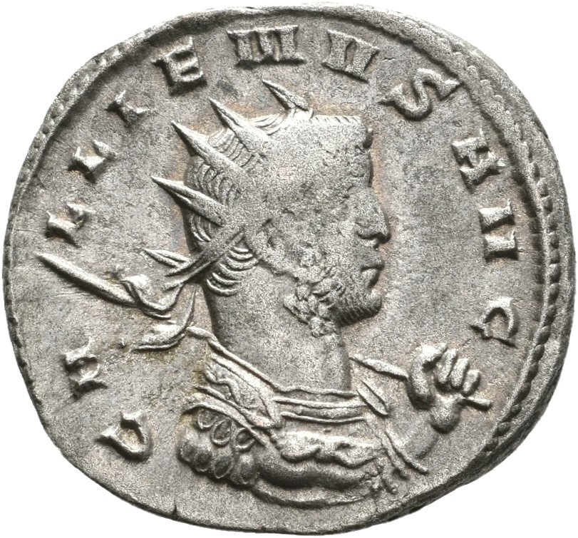 RIC V Gallienus (joint reign) 348f Valerian obverse, Bust of Gallienus, radiate, cuirassed, right, holding spear or sceptre