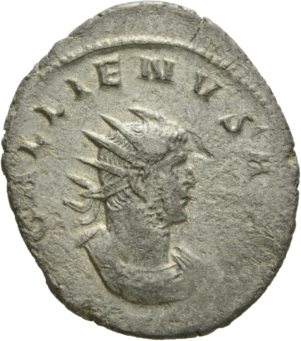 RIC V Gallienus (joint reign) 362c Valerian obverse, Bust of Gallienus, radiate, draped, cuirassed, right