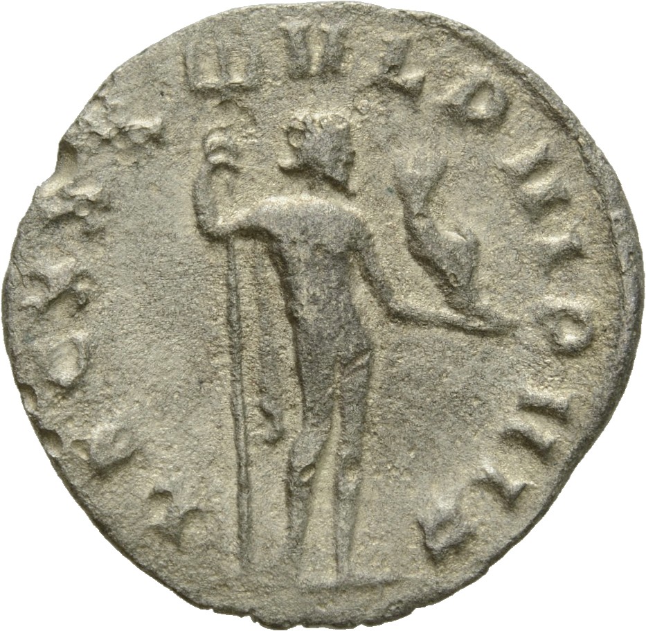 RIC V Gallienus (joint reign) 368f Valerian reverse, Neptune, nude except for cloak draped over shoulders, standing right,...