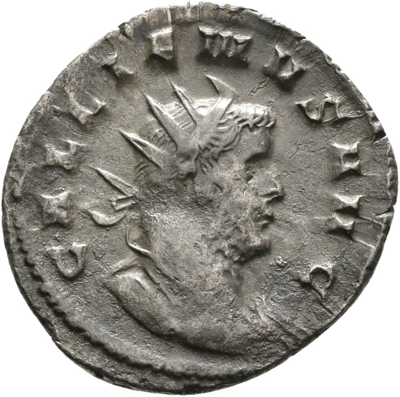 RIC V Gallienus (joint reign) 370a Valerian obverse, Bust of Gallienus, radiate, draped, right