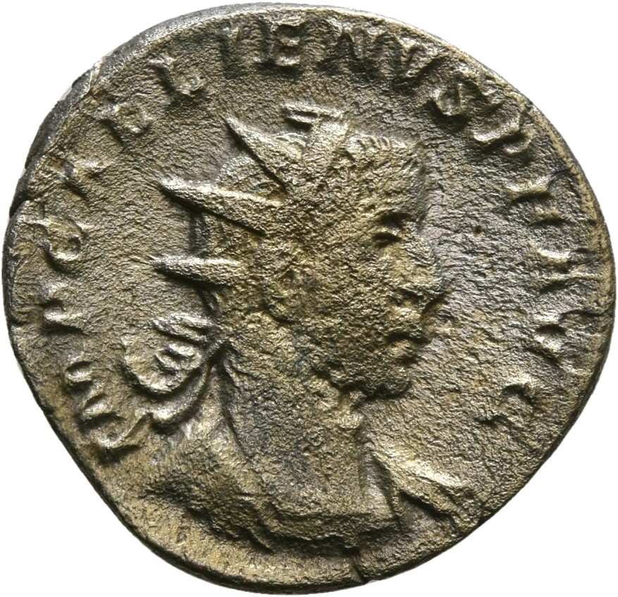 RIC V Gallienus (joint reign) 382 Valerian obverse, Drapierte Büste des Gallienus mit im Nacken gebundener Strahlenkrone n...