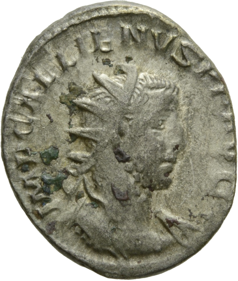 RIC V Gallienus (joint reign) 382c Valerian obverse, Bust of Gallienus, radiate, draped, cuirassed, right