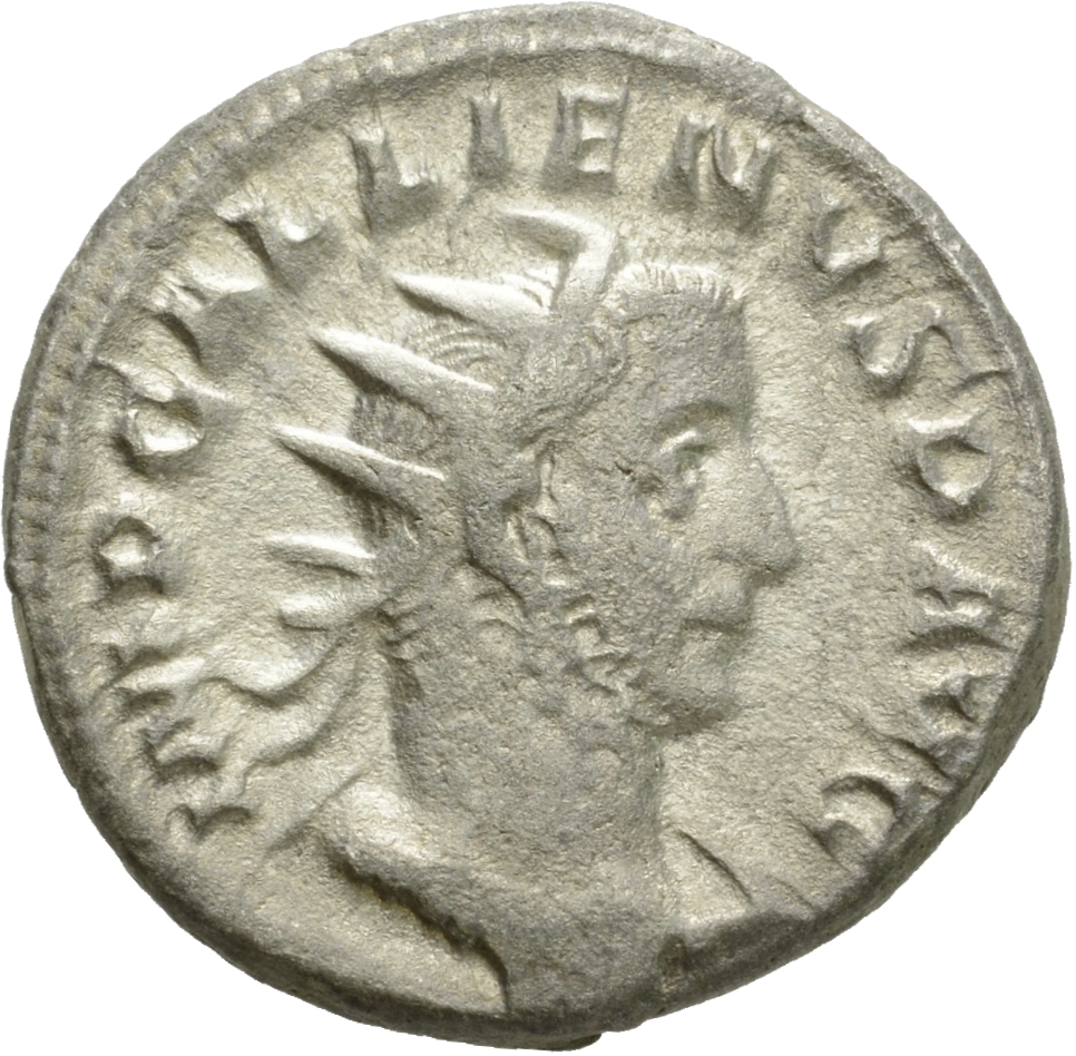 RIC V Gallienus (joint reign) 391c Valerian obverse, Bust of Gallienus, radiate, draped, cuirassed, right