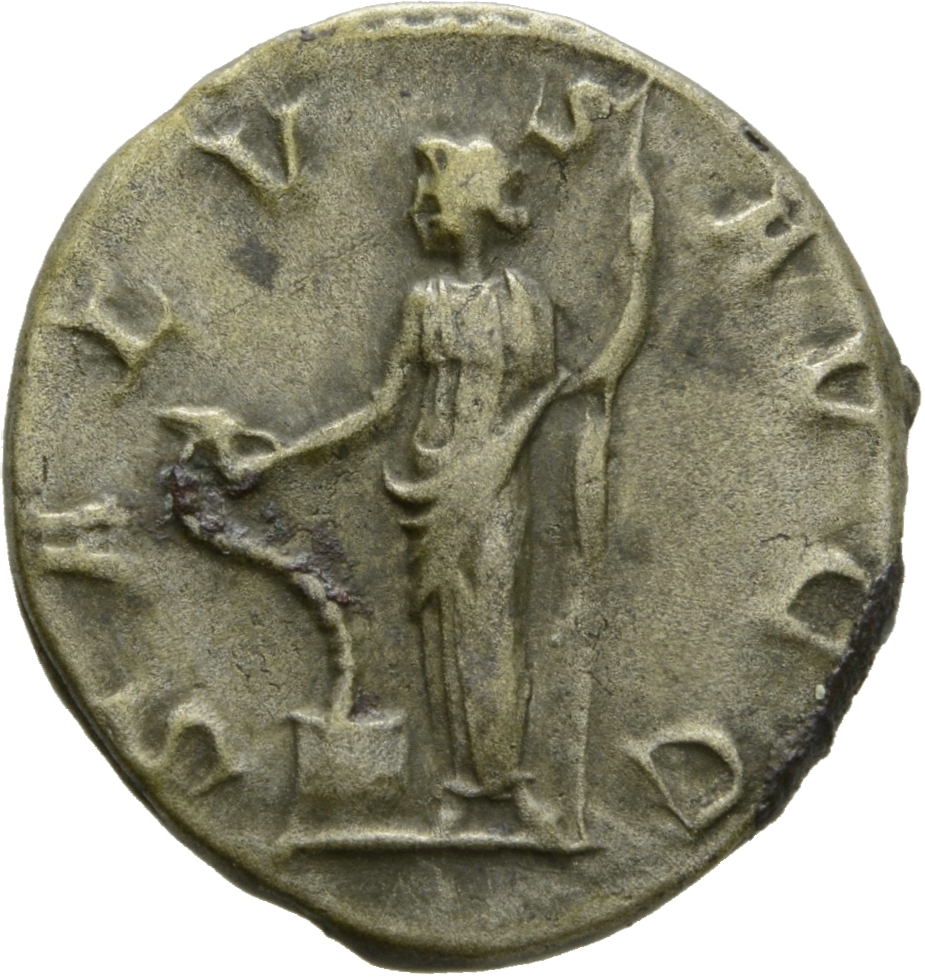 RIC V Gallienus (joint reign) 397a Valerian reverse, Salus, draped, standing left, feeding out of patera in right hand ser...