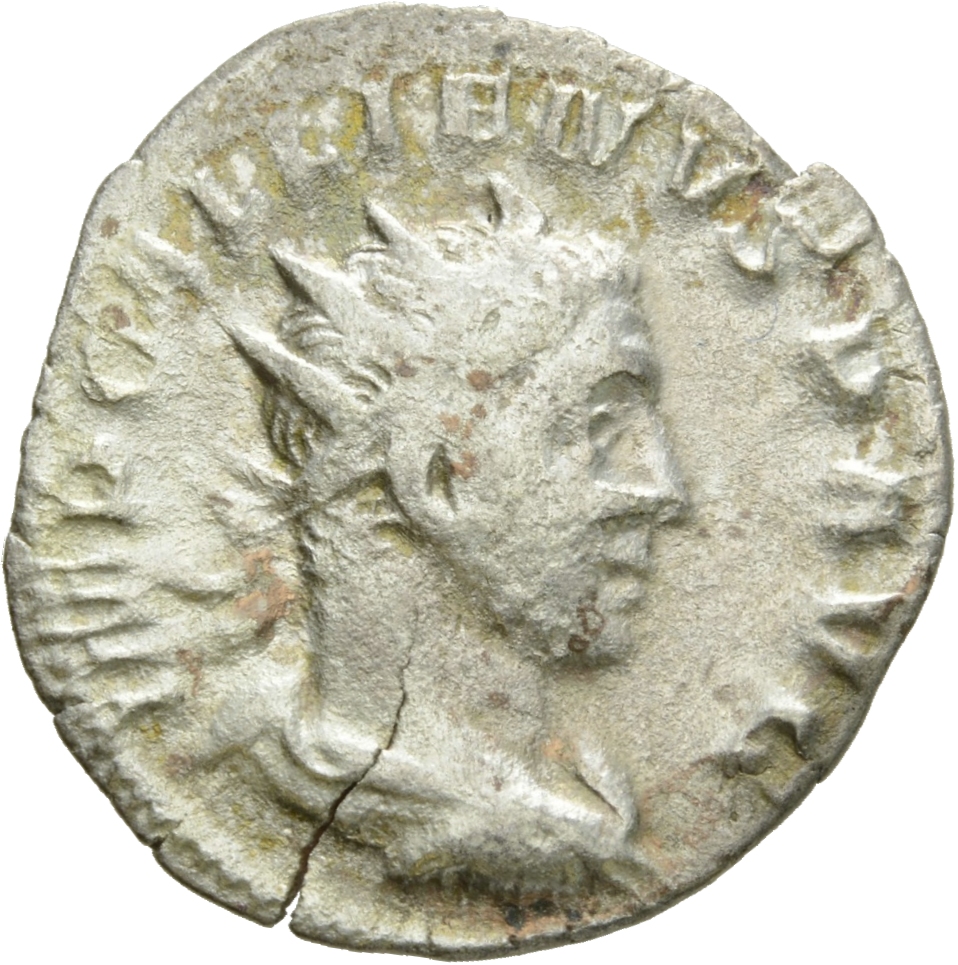 RIC V Gallienus (joint reign) 397a Valerian obverse, Bust of Gallienus, radiate, draped, right
