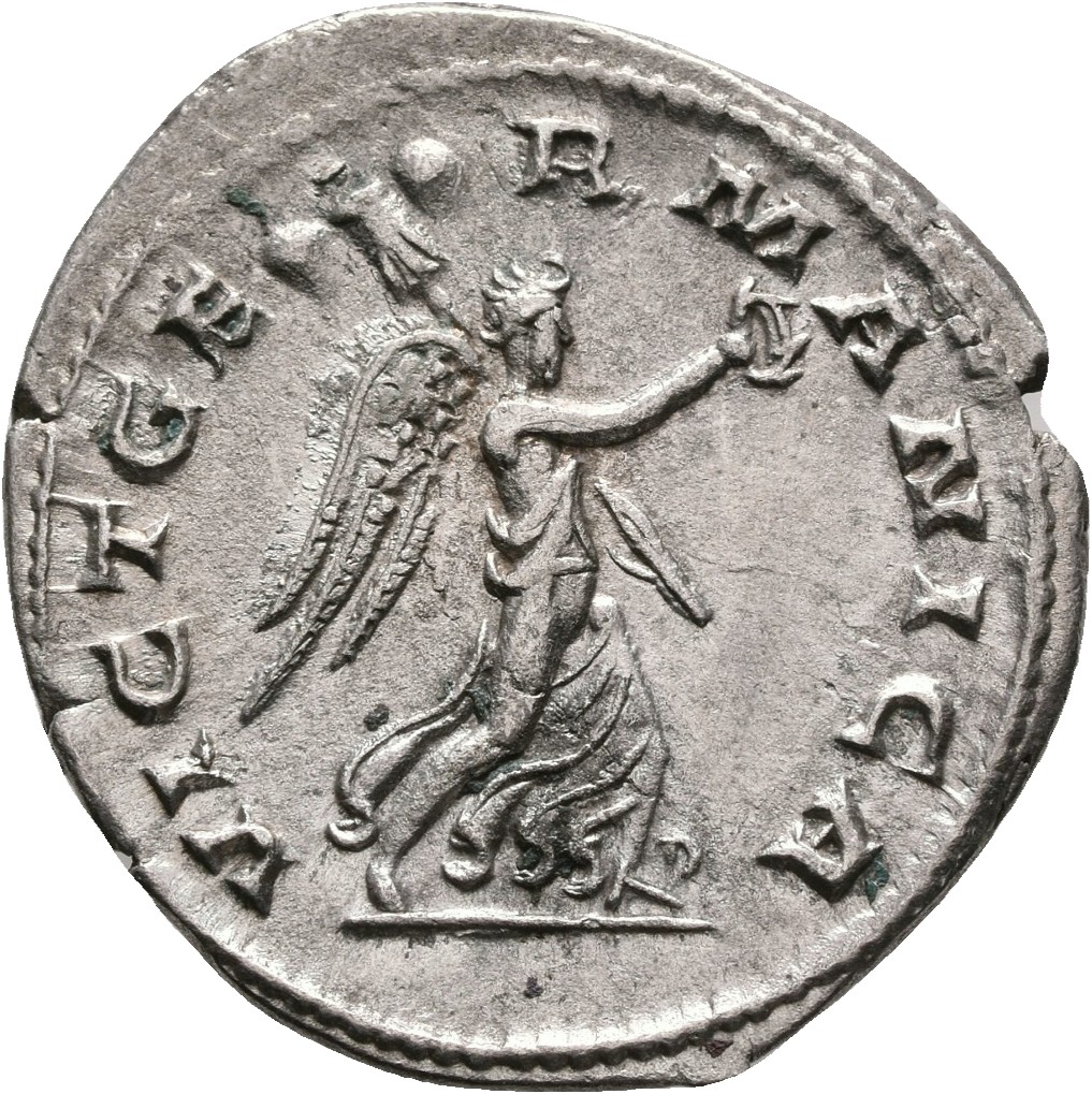 RIC V Gallienus (joint reign) 42 Valerian reverse, Victory, winged, draped, walking or running right, holding wreath in ri...