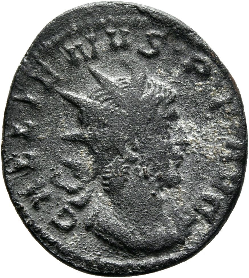 RIC V Gallienus (joint reign) 44 Valerian obverse, Drapierte Panzerbüste des Gallienus mit Strahlenkrone in Brustansicht n...