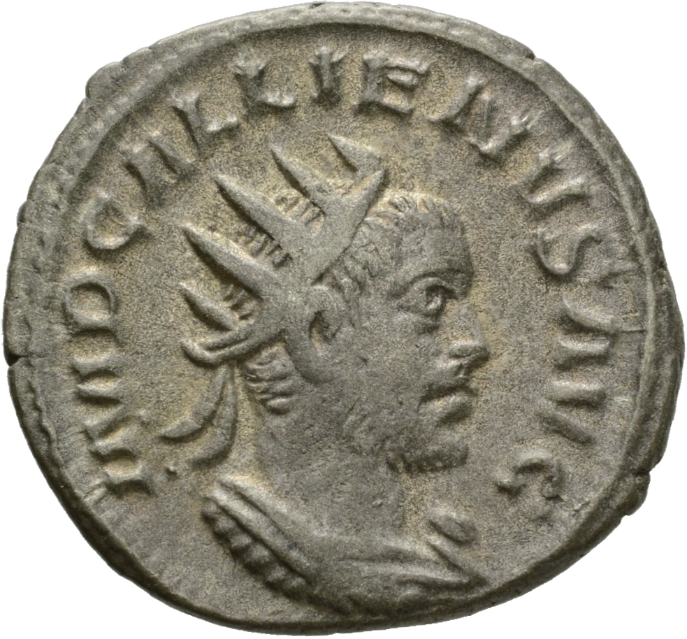 RIC V Gallienus (joint reign) 444f Valerian obverse, Bust of Gallienus, radiate, cuirassed, right