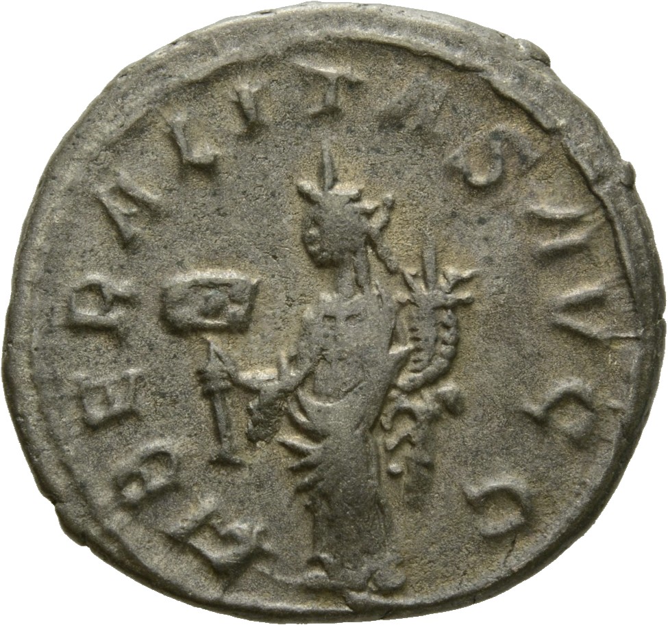 RIC V Gallienus (joint reign) 444f Valerian reverse, Liberalitas, draped, standing left, holding tessera in right hand and...