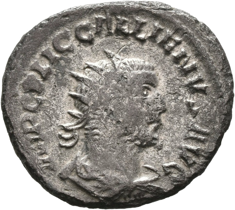 RIC V Gallienus (joint reign) 446 Valerian obverse, Bust of Gallienus, radiate, draped, right