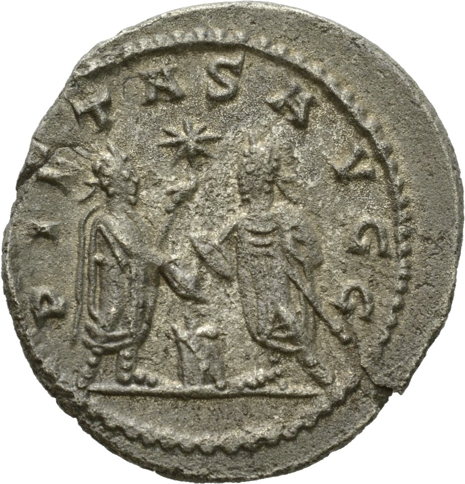 RIC V Gallienus (joint reign) 447a: Subtype 1 Valerian reverse, Gallienus and Valerian, standing face to face, sacrificing...