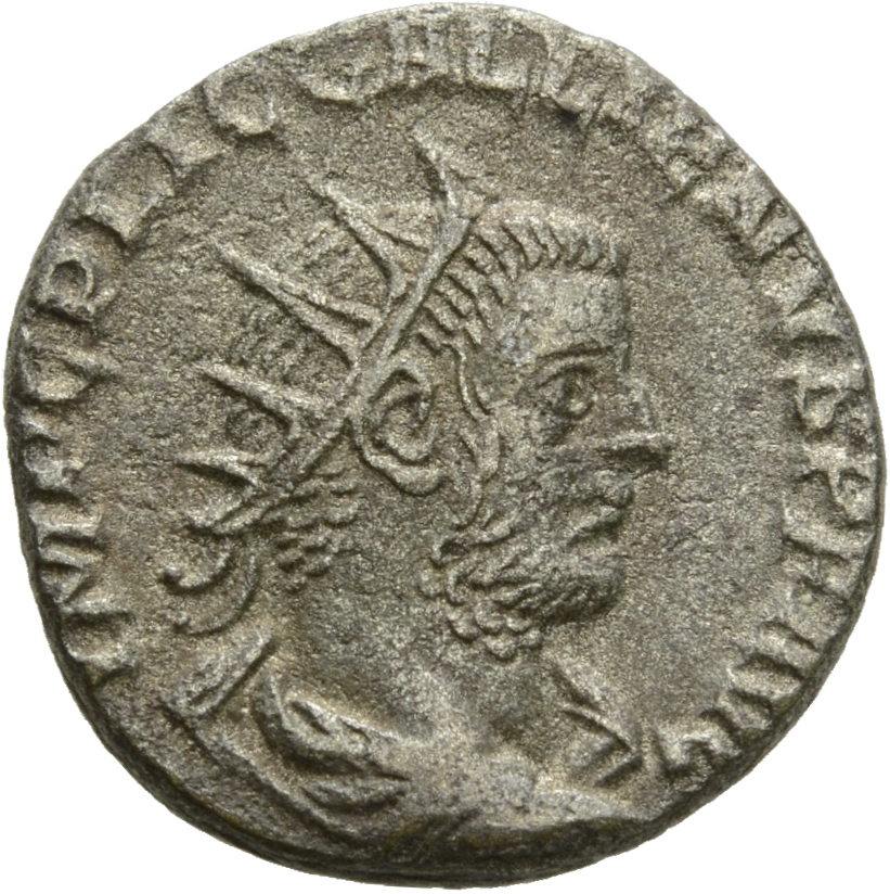 RIC V Gallienus (joint reign) 447a Valerian obverse, Bust of Gallienus, radiate, draped, right