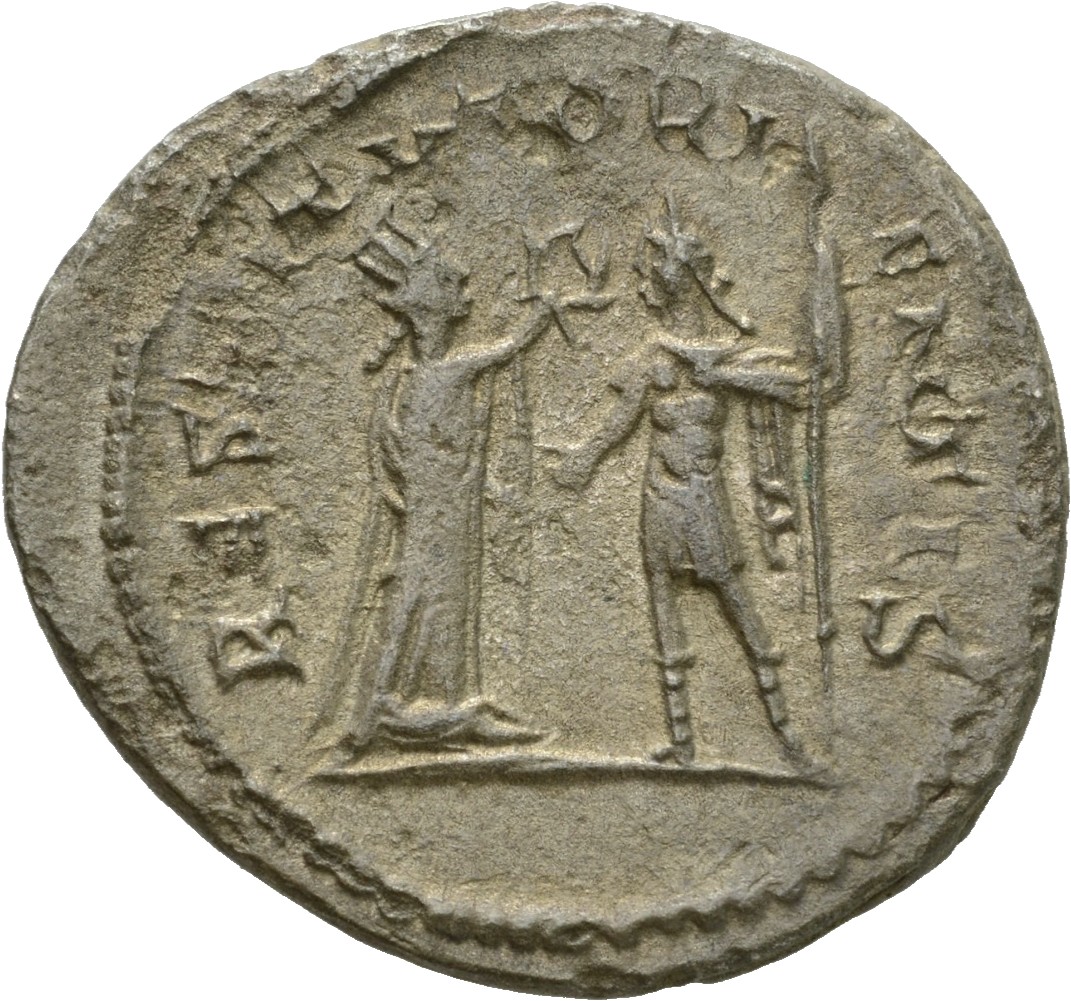 RIC V Gallienus (joint reign) 448a(a) Valerian reverse, Woman (the Orient ?), standing right, presenting wreath to Gallien...